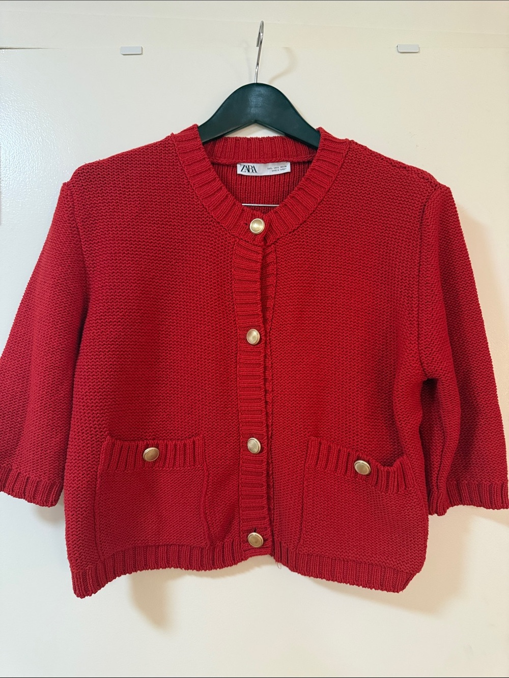 Zara Crop Red Knit Cardigan Jacket